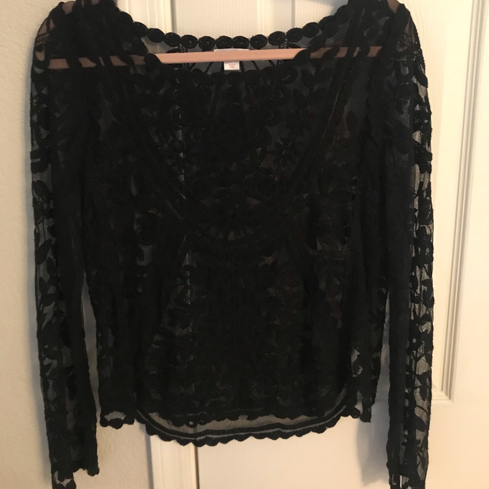 Black long sleeve lace top